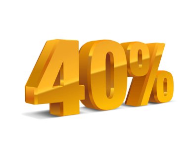 % 40 kapalı, satış izole arka plan, altın sarısı metall nesne 3d. Eps10 Vektör.