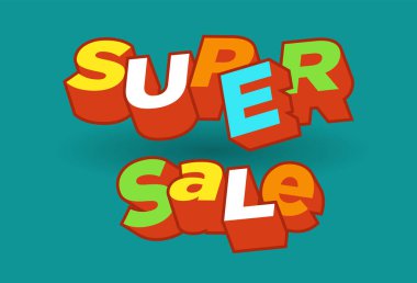 3D metin süper satış geçmişi, yüzde yüz indirimli. Renkli çokgen 