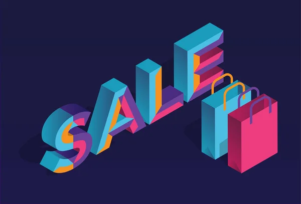 Isometrische verkoop, procent korting. 3d verkoop achtergrond, kleurrijke polyg — Stockvector