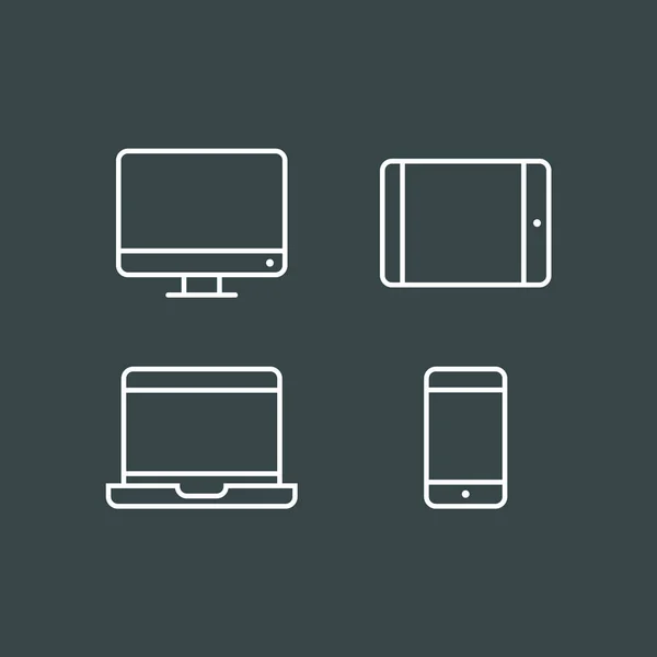 Ikony Urządzeń Smartfon Tablet Laptop Komputer Stacjonarny Wektorowa Ilustracja Responsywnego — Wektor stockowy