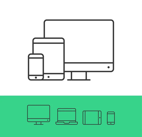 Iconos Del Dispositivo Teléfono Inteligente Tableta Computadora Portátil Computadora Escritorio — Archivo Imágenes Vectoriales