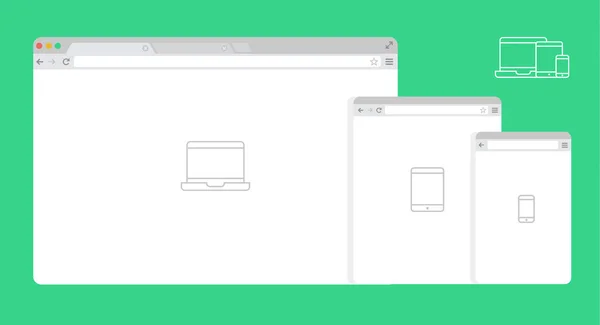 Flache Leere Browserfenster Für Verschiedene Geräte Vektor Computer Tablet Telefon — Stockvektor