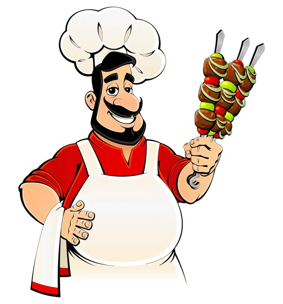 Chef Arabe Avec Kebab Dans Les Mains Emblème Avatar Logo — Image vectorielle