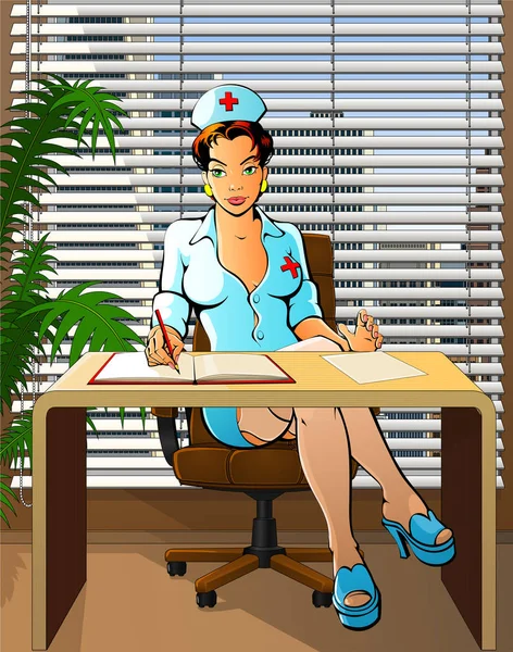 Médecin Sexy Écrit Une Table Dans Cabinet Médical Pour Adultes — Image vectorielle