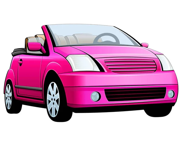 Mały Samochód Różowy Kobiece Cabrio Sportowe Coupe Roadster Wektor — Wektor stockowy