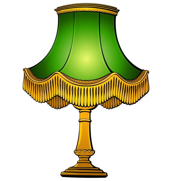 Antique Table Lamp Green Shade — Stock Vector