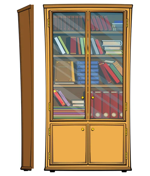 Librería Madera Retro Con Puertas Cristal — Vector de stock