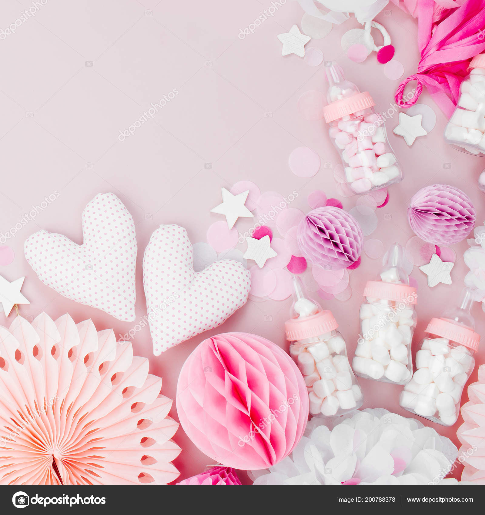 Frame Made Pink White Paper Decorations Baby Shower Party Girl Frame Made Pink White Paper Decorations Baby Shower Party Girl Stock Photo