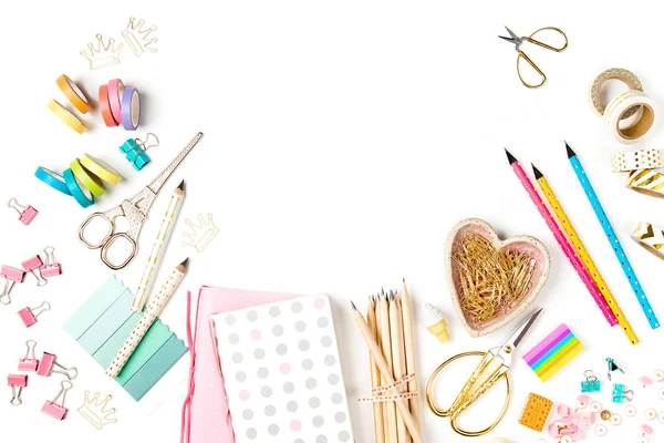 Terug Naar School Onderwijs Objecten Bovenaanzicht — Stockfoto