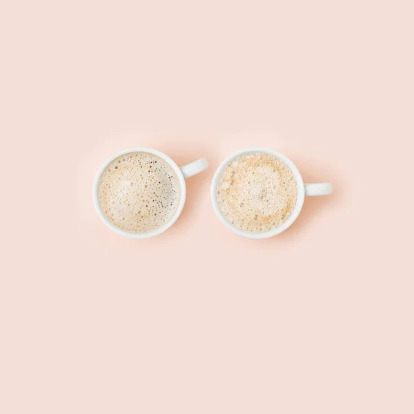 Set Coffee Cups Assortment Pale Pink Background Flat Lay Top — Stock Photo, Image