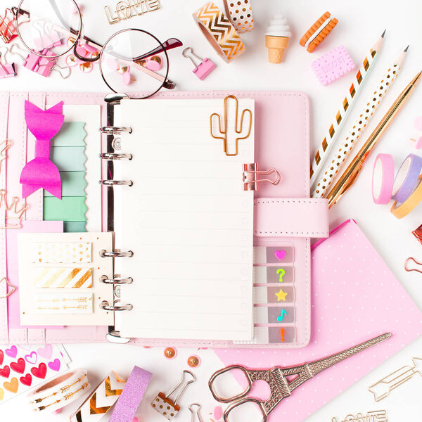 back to school, education objects, top view 