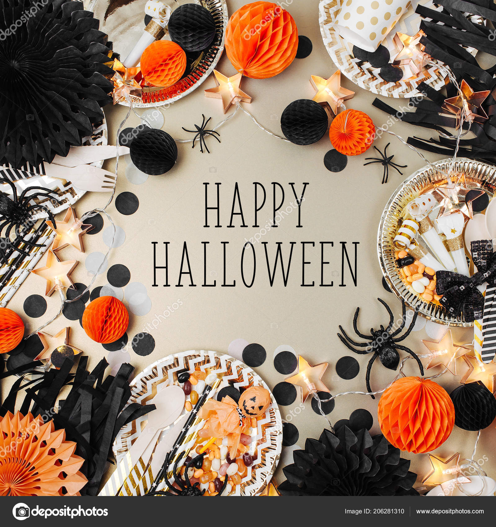 Halloween Table Setting Frame Made Black Orange Party Decoration ... Halloween Table Setting Frame Made Black Orange Party Decoration ...