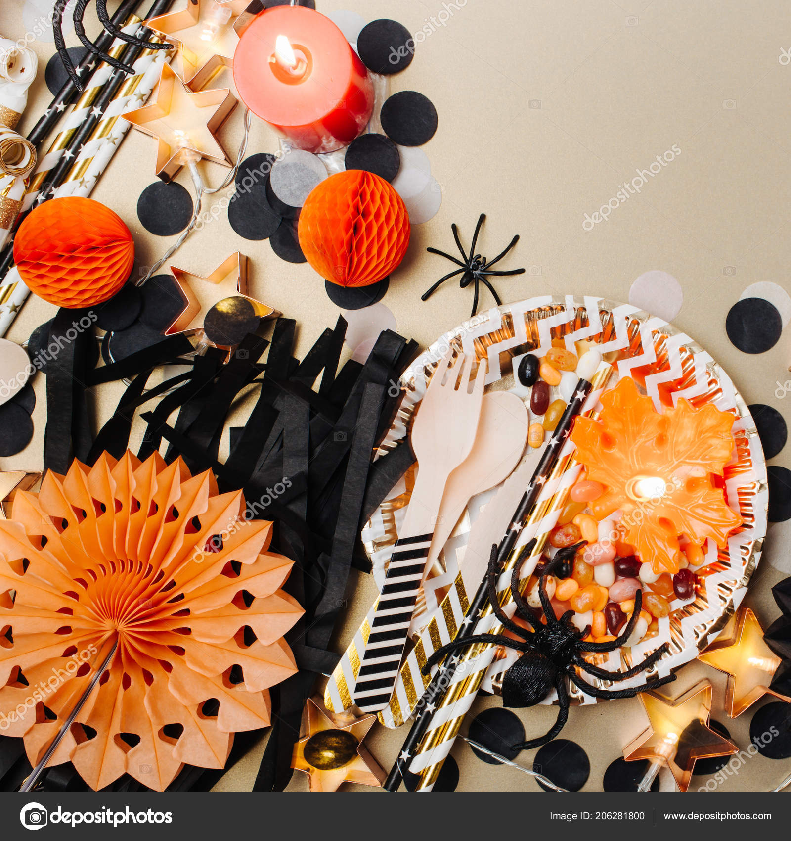 Halloween Table Setting Frame Made Black Orange Party Decoration ... Halloween Table Setting Frame Made Black Orange Party Decoration ...