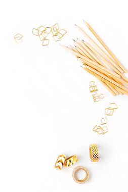 beyaz masa, iş Kırtasiye kavramı üzerinde kalem. Düz yatıyordu, en iyi görünümü