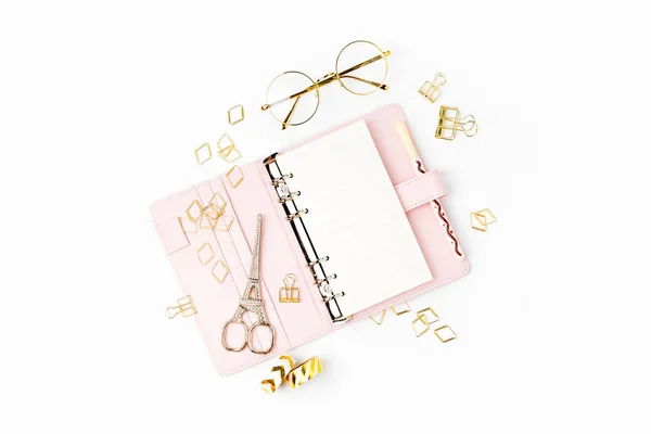 Pink Planner Business Stationery Έννοια Επίπεδο Lay Πάνω Όψη — Φωτογραφία Αρχείου