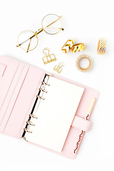 Pink Planner Business Stationery Έννοια Επίπεδο Lay Πάνω Όψη — Φωτογραφία Αρχείου