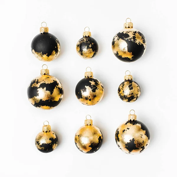 Pattern Black Golden Christmas Balls White Background — Stock Photo, Image