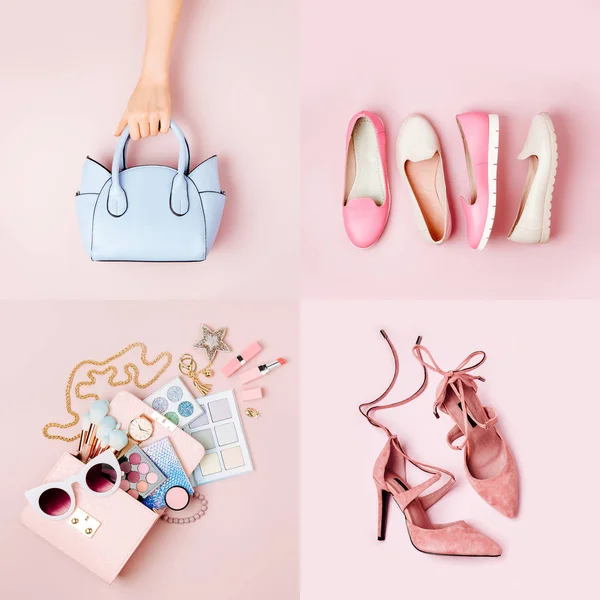Het Aantal Vrouwelijke Accessoires Mode Collage — Stockfoto