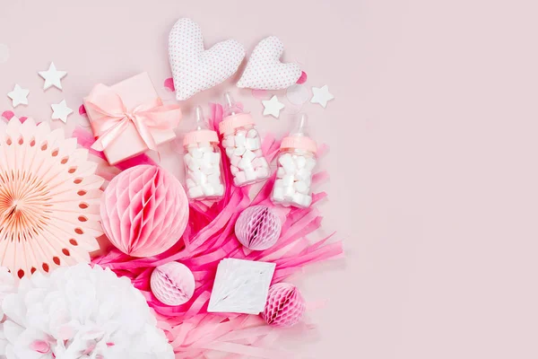 Decoraciones Papel Rosa Blanco Para Fiesta Ducha Del Bebé Una — Foto de Stock