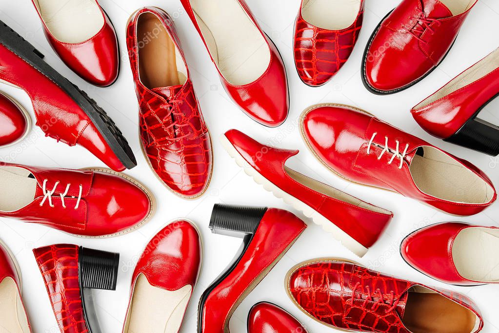 Stylish female spring or autumn shoes in red colors