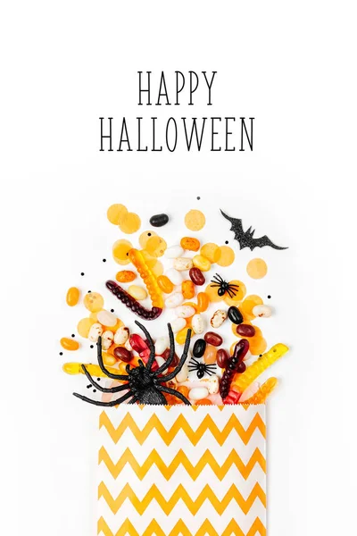 Halloween Sacchetto Favore Con Caramelle Ragno Felice Lettering Halloween — Foto Stock