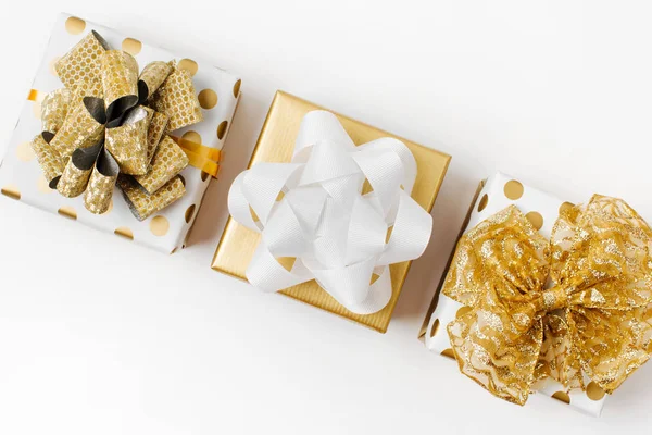 Ansicht Von Oben Weihnachtsgeschenkboxen Isoliert Auf Weißem Hintergrund — Stockfoto