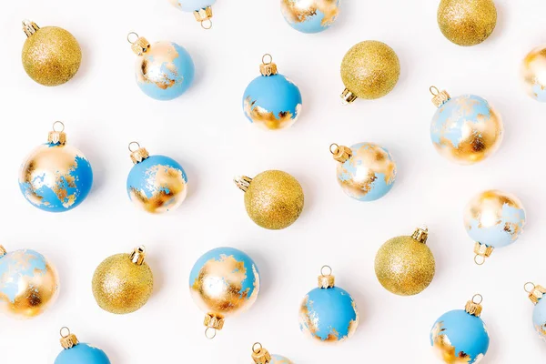 Blue Golden Christmas Baubles Isolated White Background — Stock Photo, Image