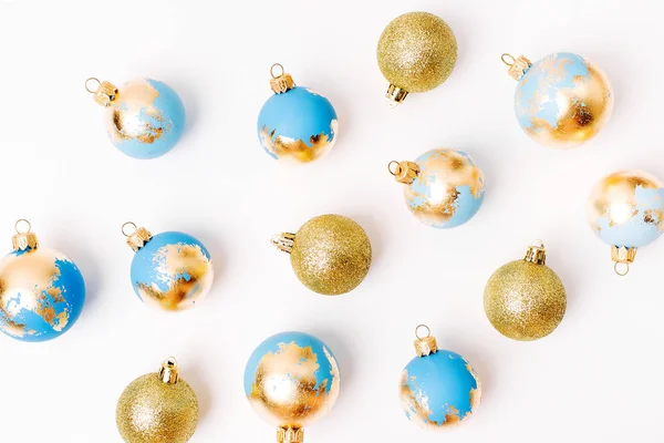 Blue Golden Christmas Baubles Isolated White Background — Stock Photo, Image