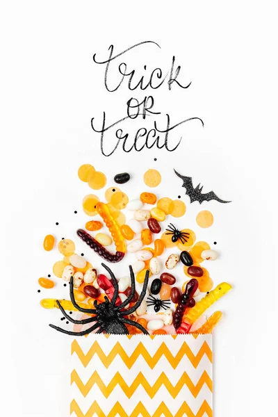 Halloween Beutel Mit Bonbons Spinne Und Trick Oder Leckerli — Stockfoto
