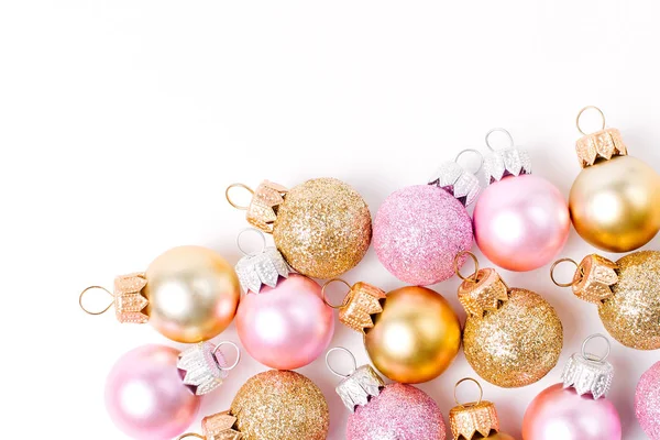 Pink Golden Christmas Baubles Isolated White Background — Stock Photo, Image