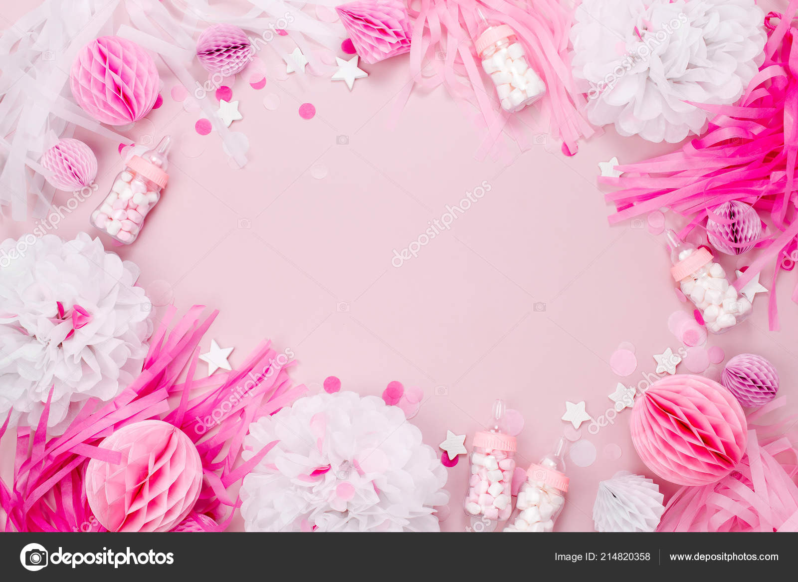Baby Shower Party Decorations Pastel Pink Background Stock Photo by  ©Igishevamaria 214820358