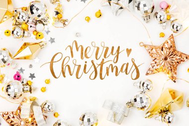 neşeli Noel yazı çerçeve altın Noel süslemeleri