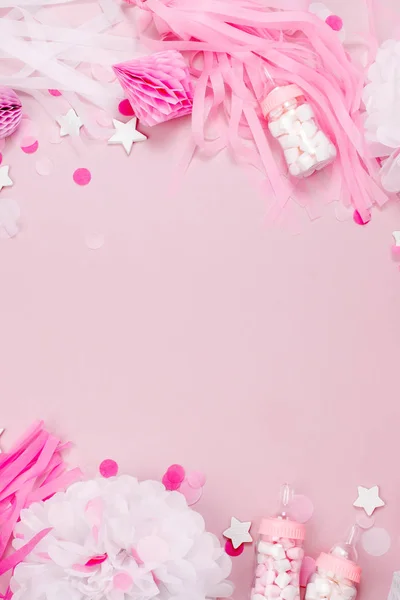 Baby Shower Part Dekorationer Pastell Rosa Bakgrund — Stockfoto