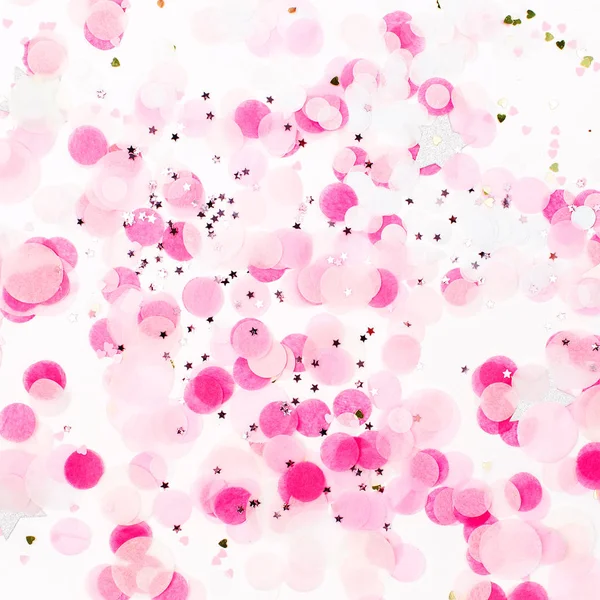 Fundo Festivo Papel Rosa Confetti Fundo Branco — Fotografia de Stock