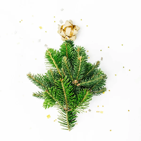 Mini Kerstboom Gemaakt Van Spar Takken Met Gouden Strik — Stockfoto