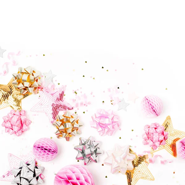 Рожева Золота Конфетті Луки Паперові Прикраси Білому Тлі — стокове фото