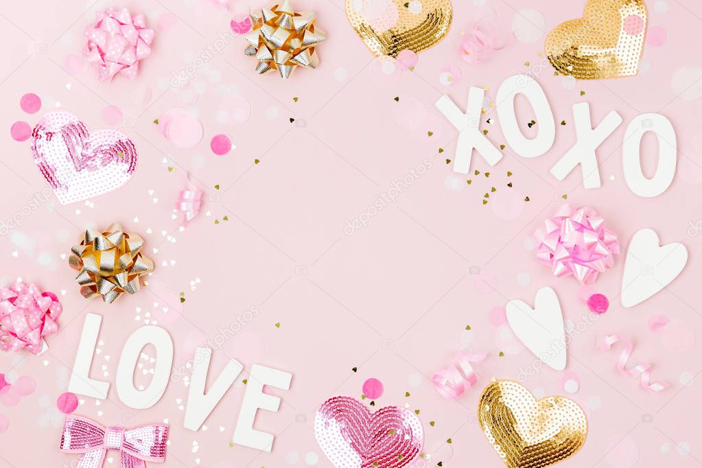 pink and golden decorations with xoxo love lettering