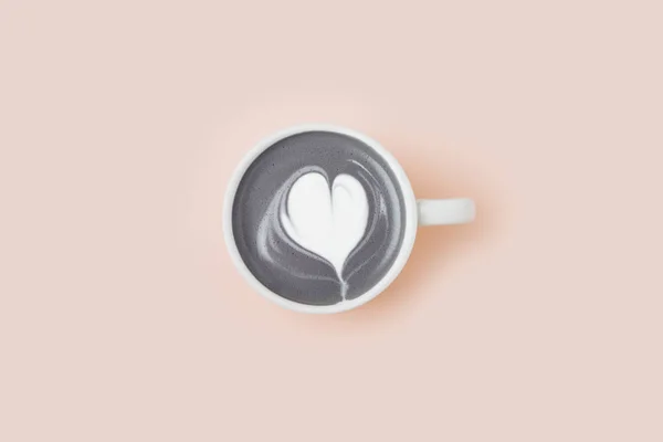 Kaffeetasse Auf Blassrosa Hintergrund Flache Lage Draufsicht — Stockfoto