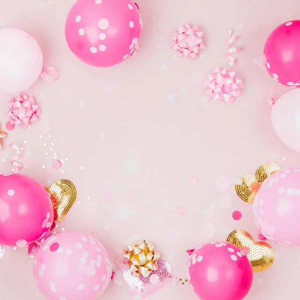 Świąteczny Rama Różowy Balony Dekoracje — Zdjęcie stockowe