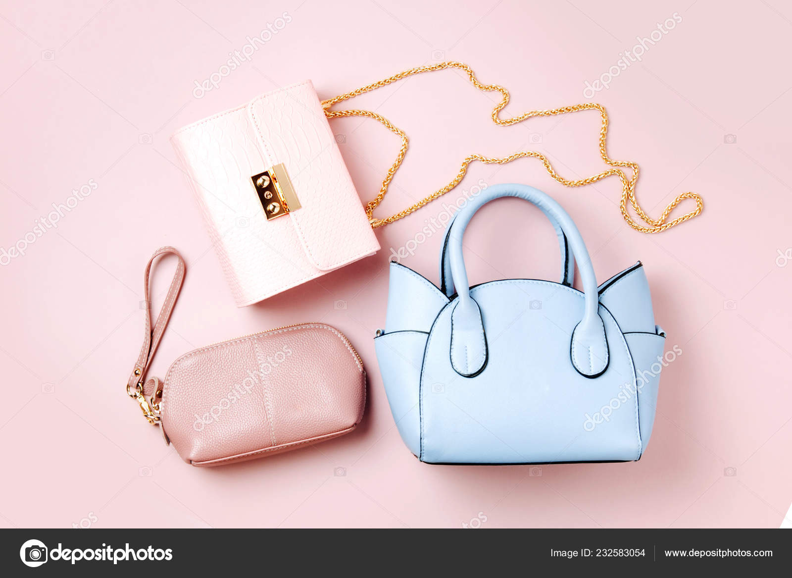 Bolsos Moda Sobre Fondo Rosa P lido Asiento Plano Vista Superior
