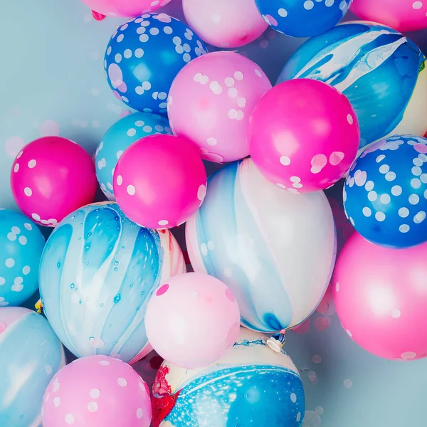 Kleurrijke Ballonnen Pastel Kleur Achtergrond Feestartikelen Verjaardag Partij Concept Plat — Stockfoto