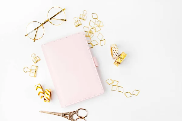 Pink Planner Business Stationery Έννοια Επίπεδο Lay Πάνω Όψη — Φωτογραφία Αρχείου