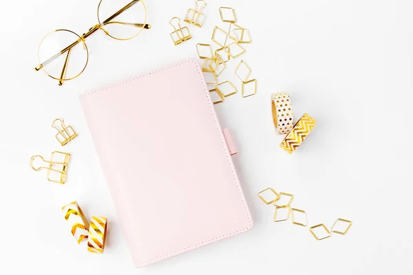 Pink Planner Business Stationery Concept Flat Lay Top View — Stock Photo, Image
