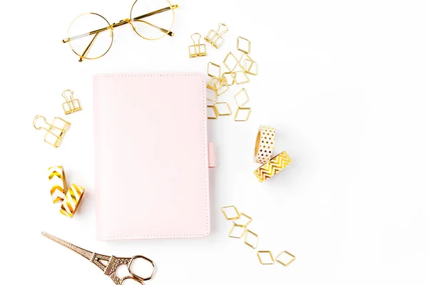 Pink Planner Business Stationery Έννοια Επίπεδο Lay Πάνω Όψη — Φωτογραφία Αρχείου