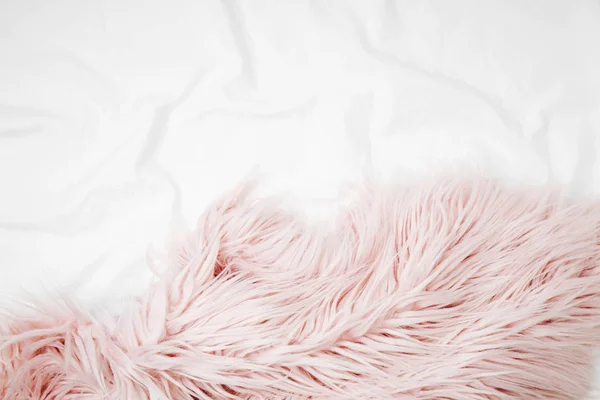 Ágynemű Egy Rózsaszín Puha Szőrme Kockás Másolja Hely Lapos Feküdt — Stock Fotó