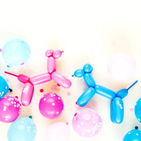 Färgglada Ballonger Pastell Färgbakgrund Festligt Eller Födelsedag Party Konceptet Platt — Stockfoto