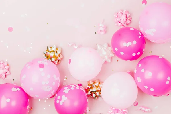 Globos Rosados Con Confetti Arcos Decoraciones Papel Tema Del Concepto — Foto de Stock