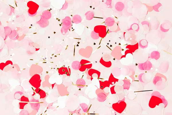 Pozadí Světle Růžové Papírové Konfety Tvaru Srdce Dovolená Concept — Stock fotografie