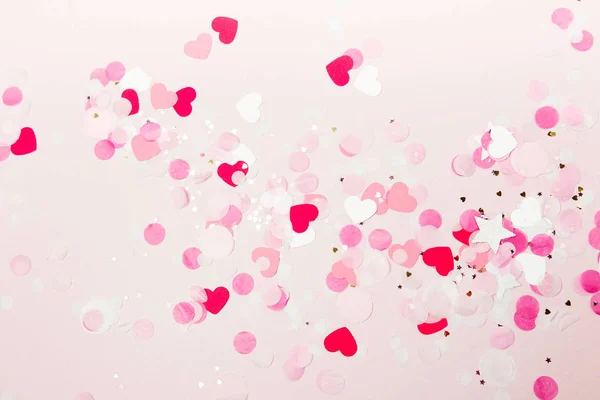 Фон Блідо Рожевого Паперу Конфетті Форма Серця Концепція Свята — стокове фото