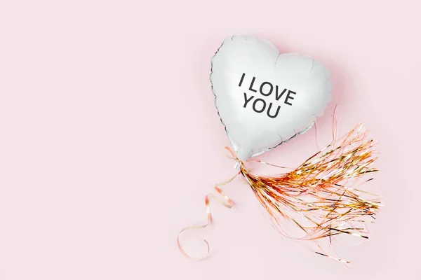 Single Balloon Heart Shaped Foil Pastel Pink Background Valentines Day — Stock Photo, Image